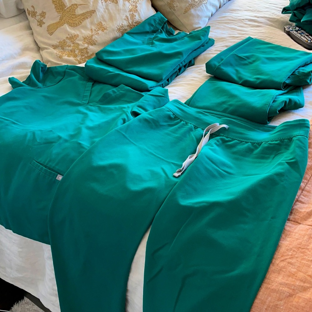 3 sets perfect condition of hunter green figs scrubs s/p & s